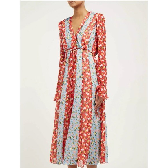 ❤💙 CAROLINA HERRERA Runway Floral Chiffon Maxi 14 - Picture 5 of 11